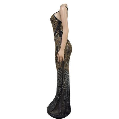 Women's Sheath Dress Elegant Halter Neck Sleeveless Solid Color Maxi Long Dress Cocktail Party