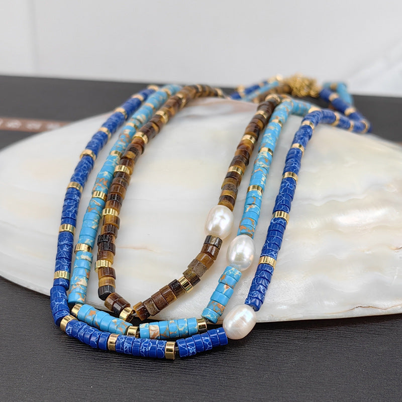 Natural Stone Pearl Layered Necklace
