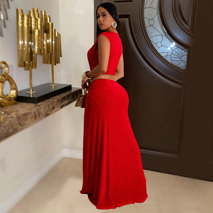 Women's Sheath Dress Elegant Deep V Thigh Slit Sleeveless Solid Color Maxi Long Dress Banquet