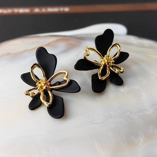 Vintage Painted Flower Drop Earrings with S925 Posts