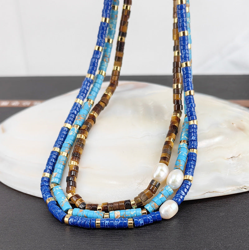 Natural Stone Pearl Layered Necklace