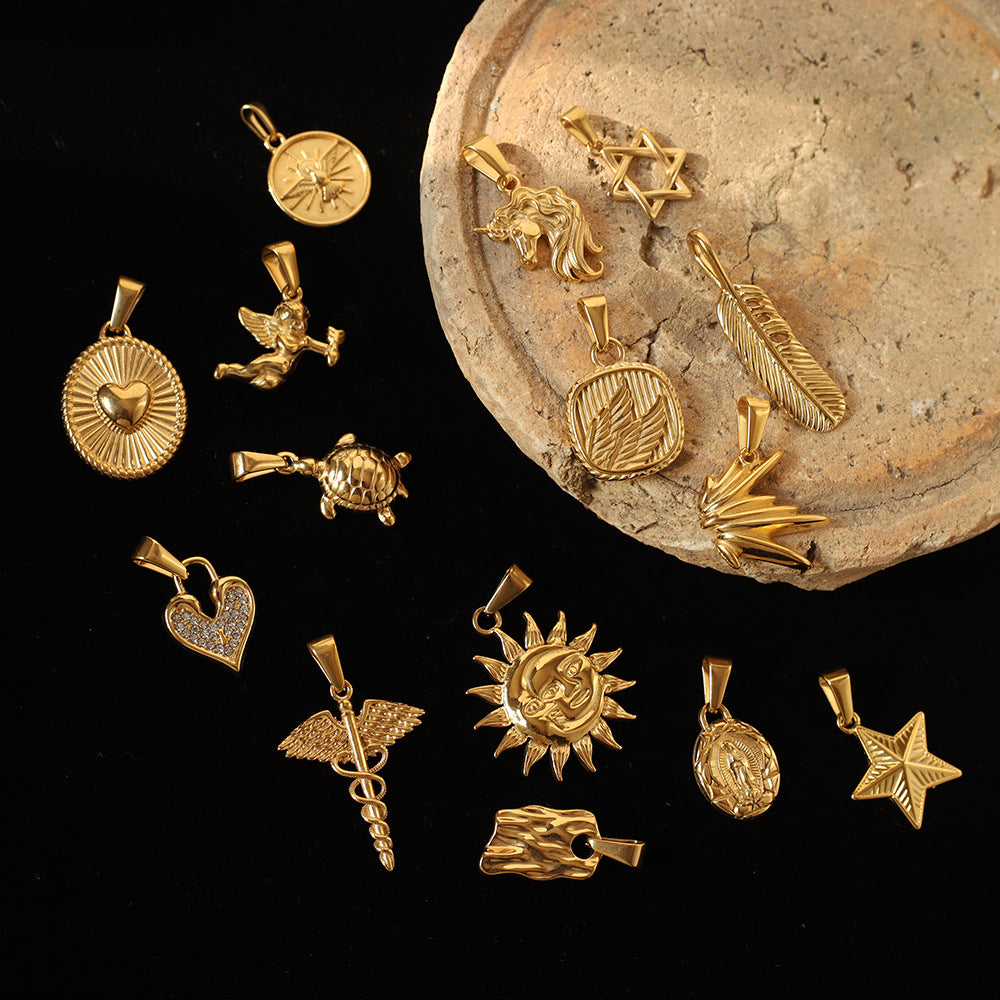 1 Piece Titanium Steel Sun Star Heart Shape Pendant