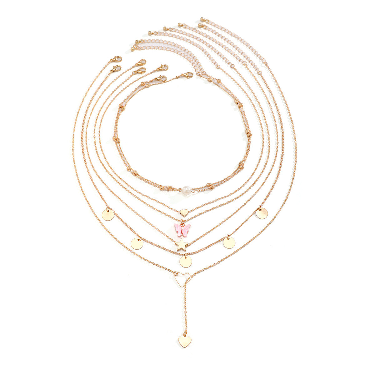 Jewelry Retro Star Heart Shape Arylic Alloy Copper Plating Pendant Necklace