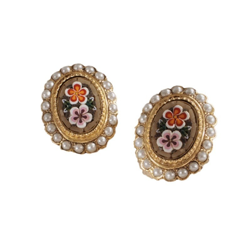 French Vintage Floral Stud Earrings with S925 Posts