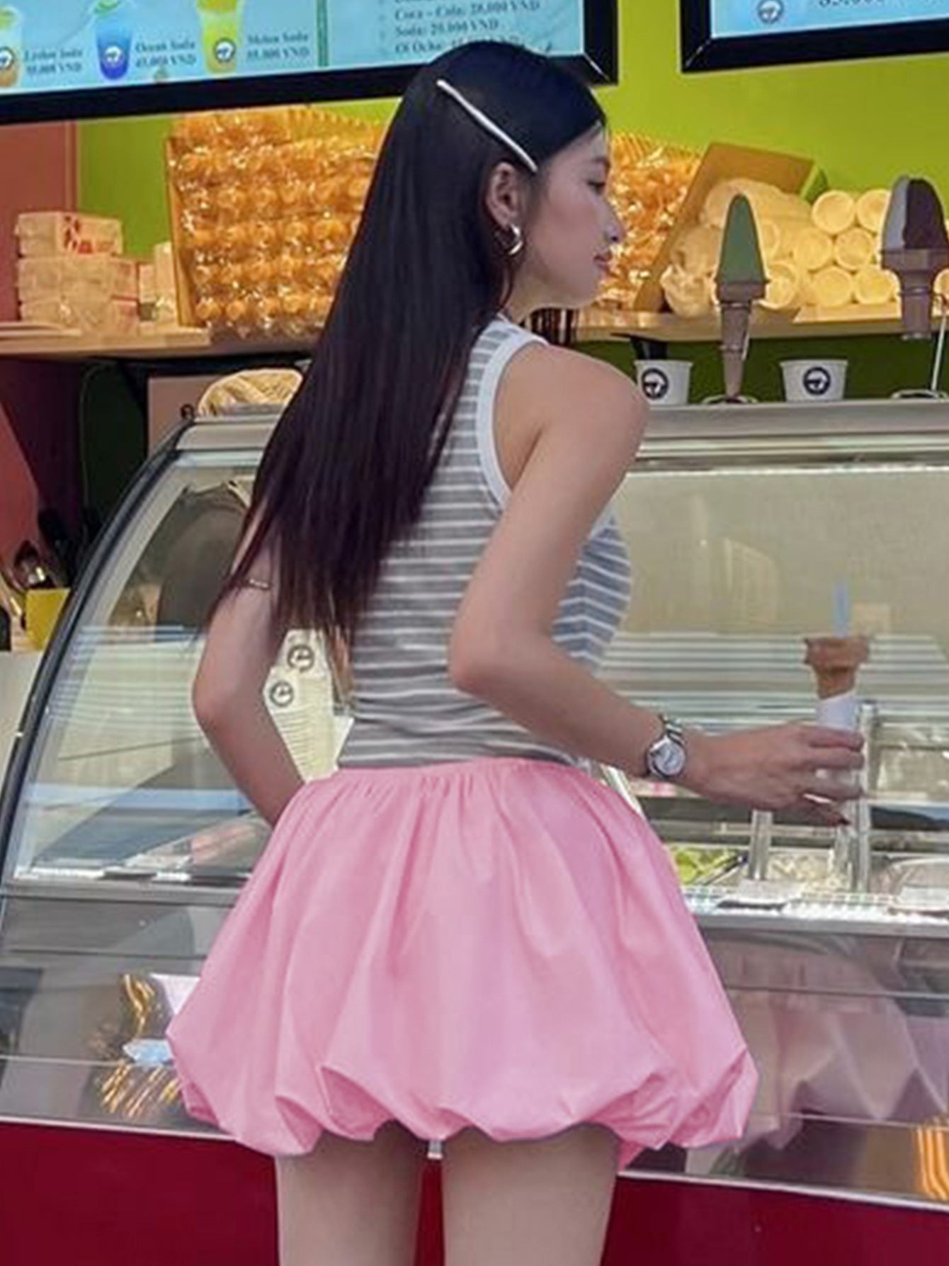 Summer Simple Style Classic Style Solid Color Cotton Polyester Above Knee Skirts