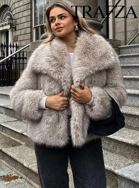 Women's Elegant Solid Color Coat Faux Fur Coat