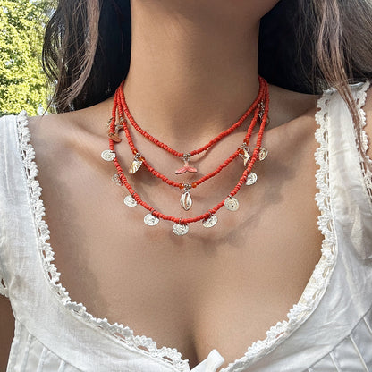 Vacation Pastoral Geometric Alloy Seed Bead Beaded Chain Layered Necklaces