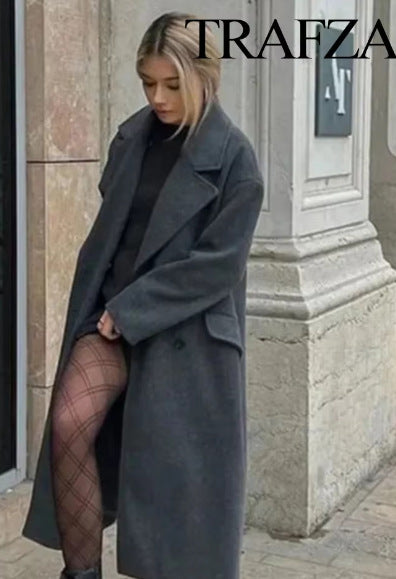 Women's Elegant Solid Color Double Breasted Coat