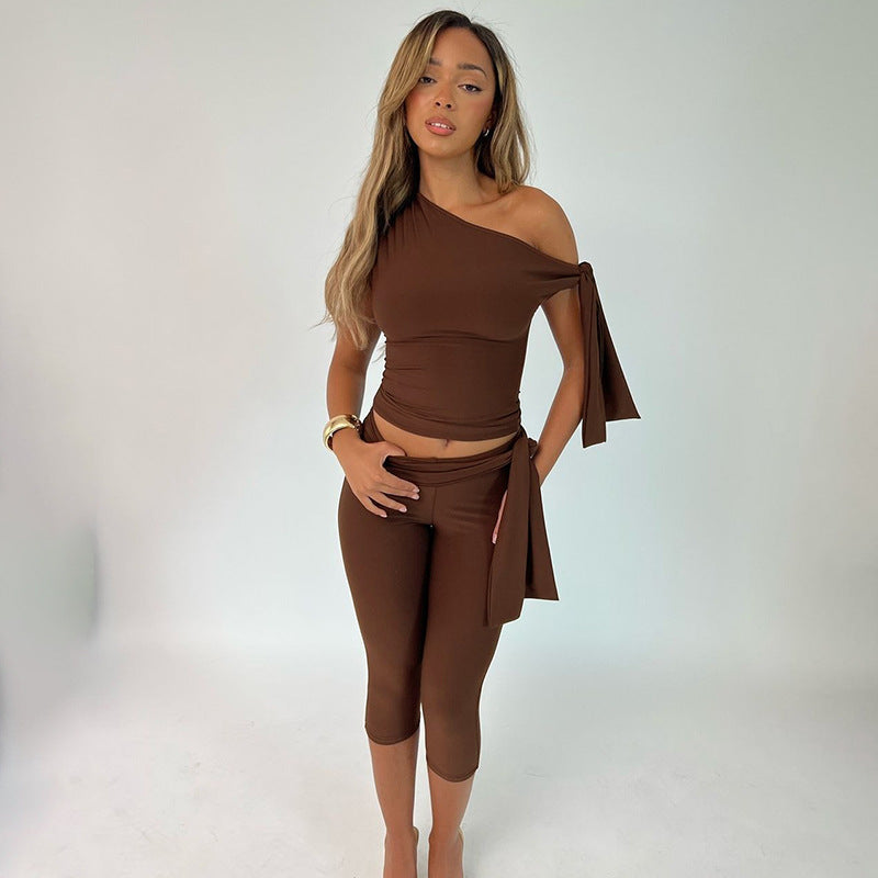 Banquet Daily Women's Casual Elegant Solid Color Spandex Polyester Pants Sets Shorts Sets