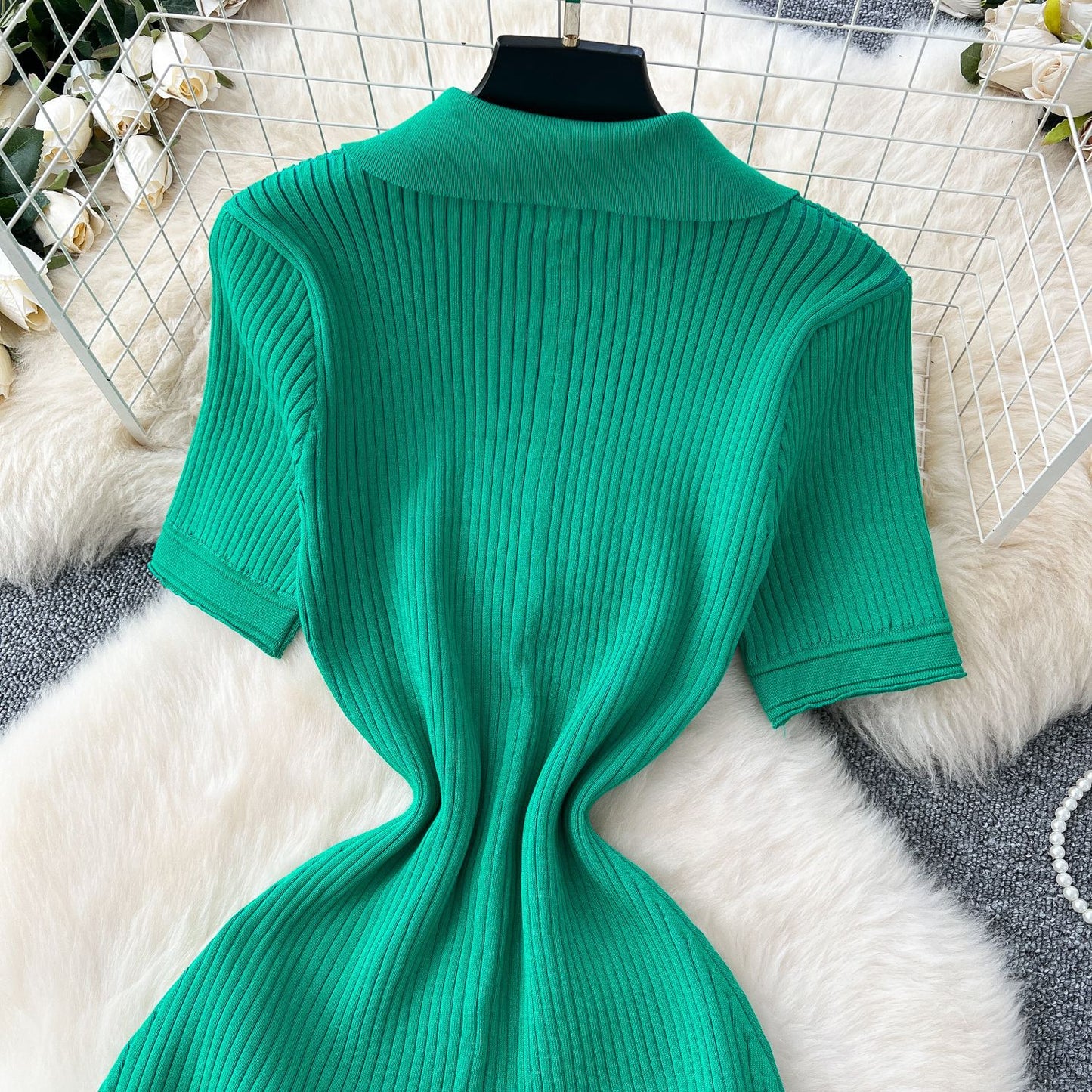 Women's Sheath Dress Simple Style Turndown Button Short Sleeve Solid Color Midi Dress Holiday