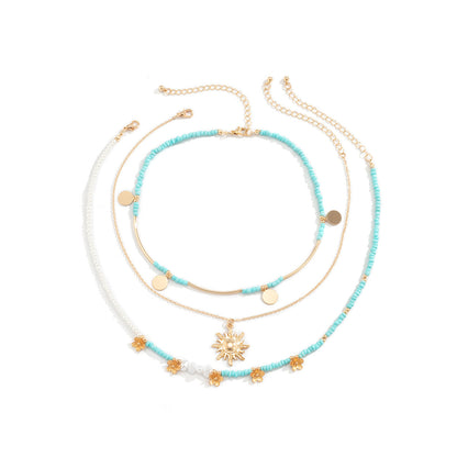 Vacation Pastoral Geometric Alloy Seed Bead Beaded Chain Layered Necklaces