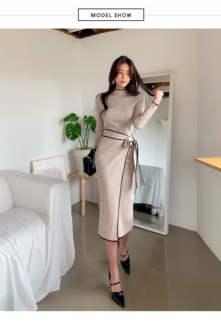 Women's Sheath Dress Vacation Simple Style Round Neck Long Sleeve Contrast Collar Maxi Long Dress Holiday