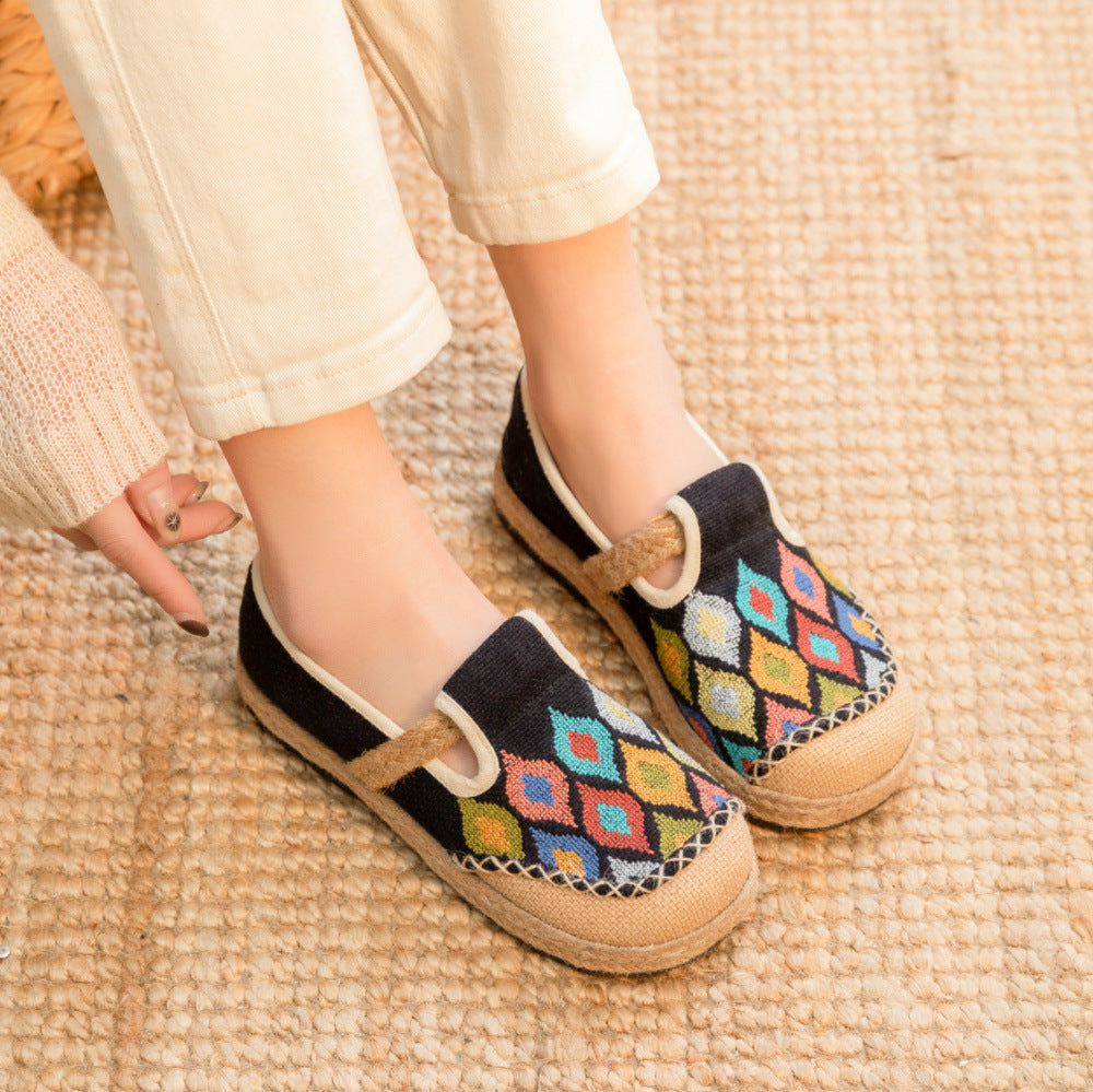 Women Ethnic Print Linen Flat Shoes