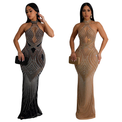 Women's Sheath Dress Elegant Halter Neck Sleeveless Solid Color Maxi Long Dress Cocktail Party