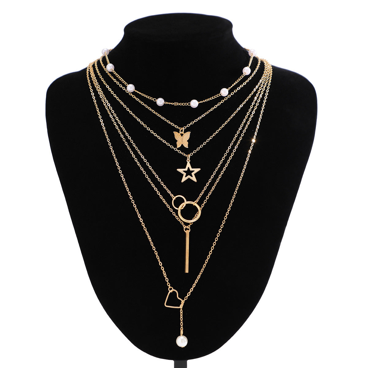Jewelry Retro Star Heart Shape Arylic Alloy Copper Plating Pendant Necklace