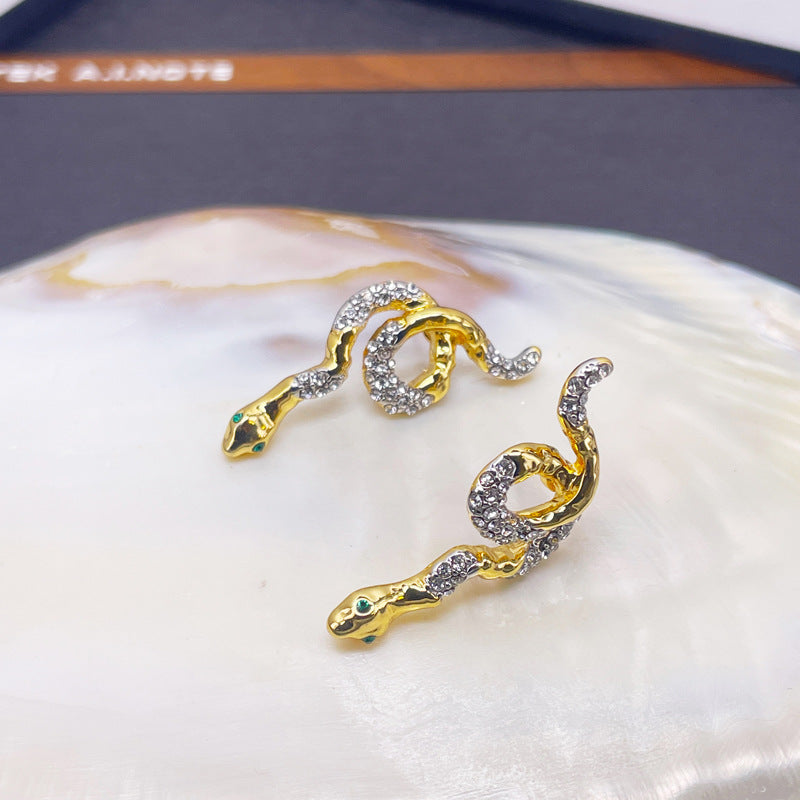 Serpent Crystal Stud Earrings with S925 Posts