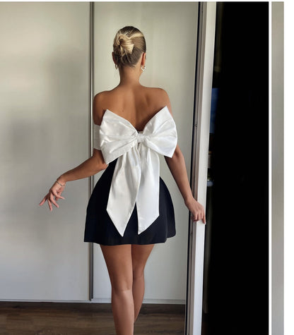 Women's Sheath Dress Streetwear Strapless Contrast Binding Sleeveless Contrast Collar Above Knee Holiday Daily