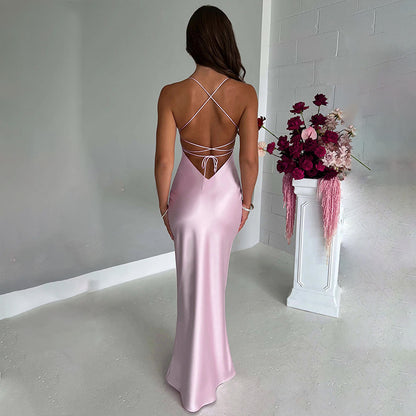 Women's Sheath Dress Sexy U Neck Backless Sleeveless Solid Color Maxi Long Dress Holiday