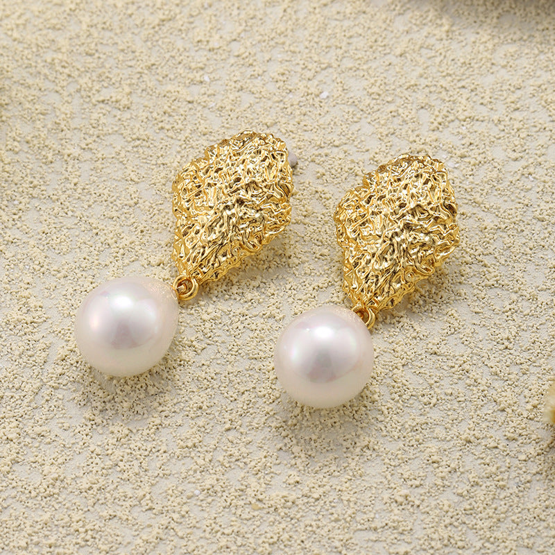 Vintage Pearl Stud Earrings with S925 Posts