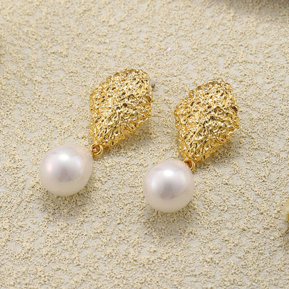 Vintage Pearl Stud Earrings with S925 Posts