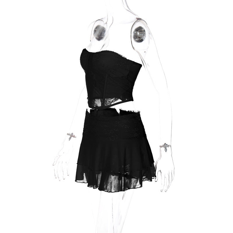 Swimming Pool Beach Women's Vacation Sexy Solid Color Spandex Polyester Lace Skirt Sets Skirt Sets