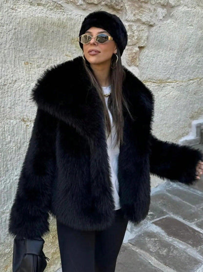 Women's Elegant Solid Color Coat Faux Fur Coat