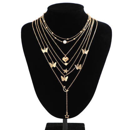 Jewelry Retro Star Heart Shape Arylic Alloy Copper Plating Pendant Necklace
