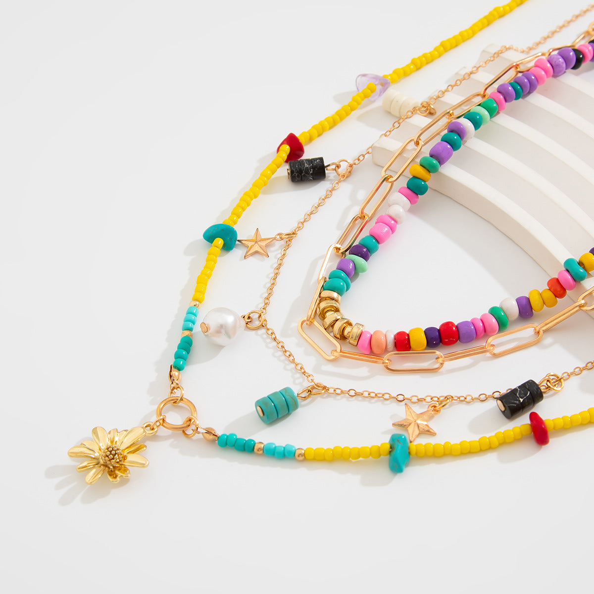Vacation Pastoral Geometric Alloy Seed Bead Beaded Chain Layered Necklaces