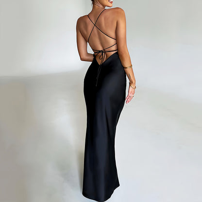 Women's Sheath Dress Sexy U Neck Backless Sleeveless Solid Color Maxi Long Dress Holiday