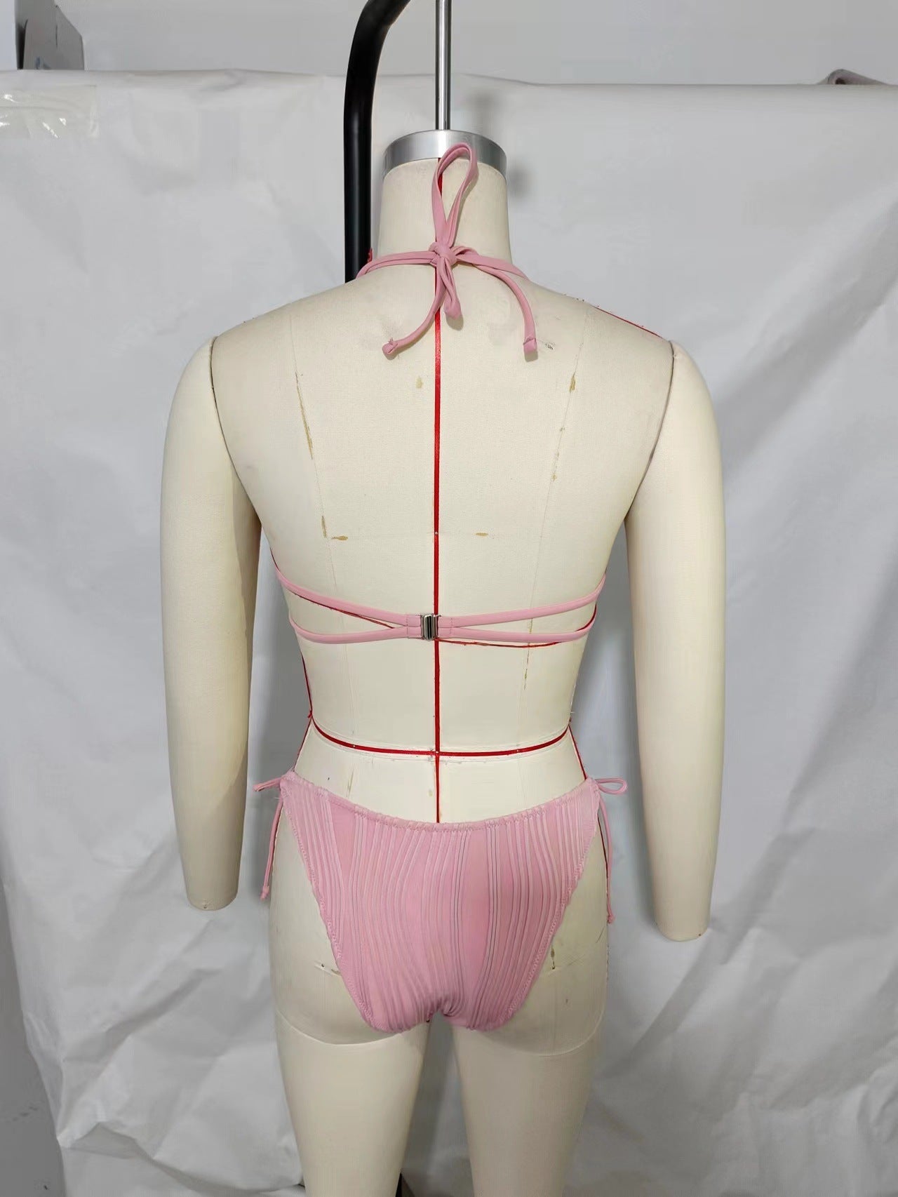 Women's Solid Color Stripe 2 Pieces Set Bikinis Swimwear