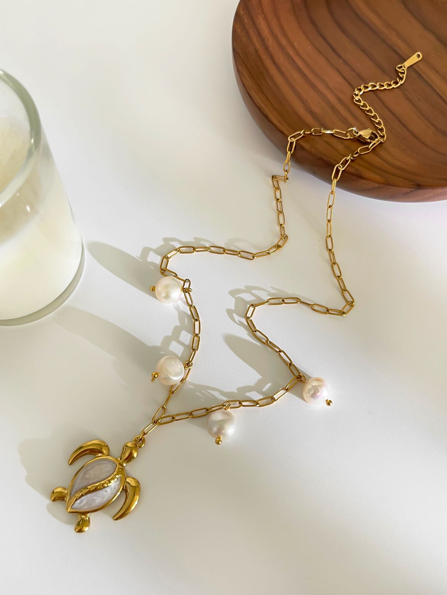 Jewelry Vintage Style Beach Tortoise 316L Stainless Steel  18K Gold Plated Pendant Necklace