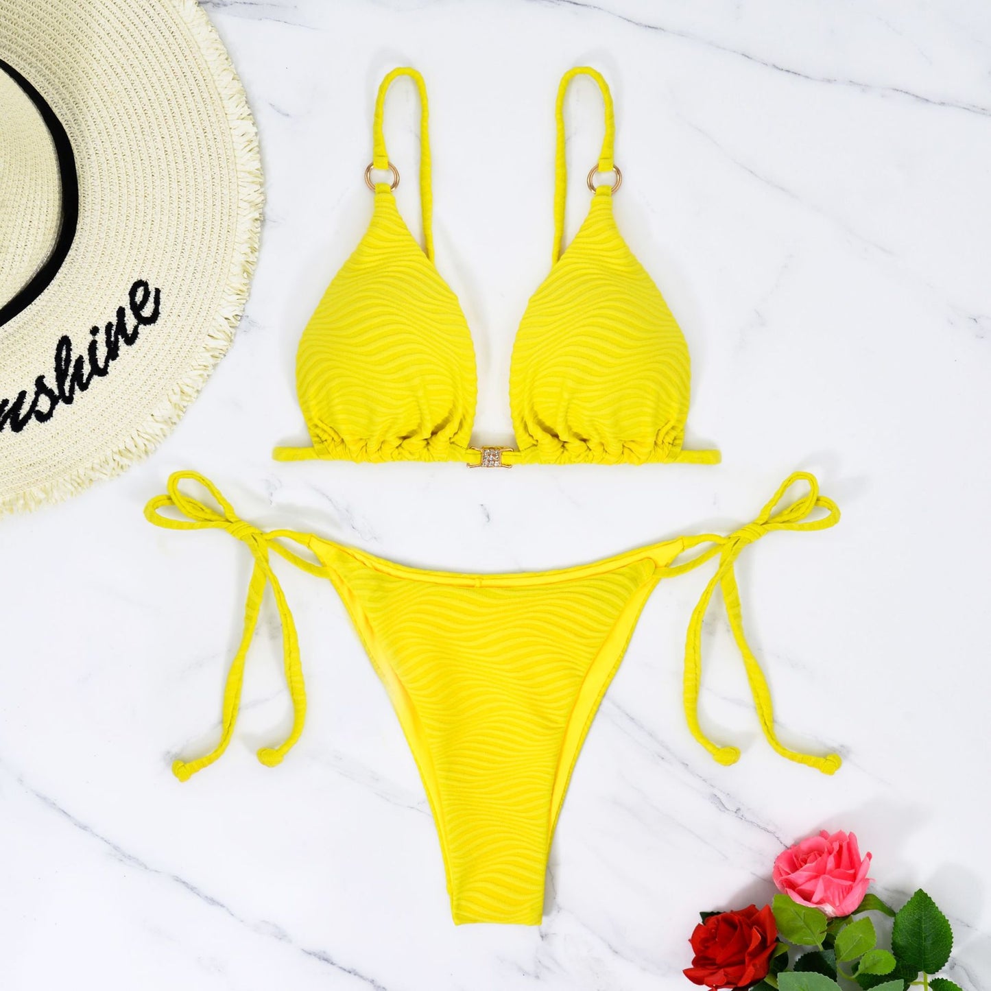 Women's Solid Color 2 Pieces Set Bikinis Swimwear