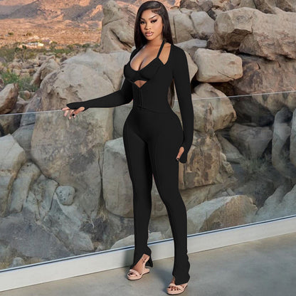 Banquet Daily Women's Elegant Solid Color Spandex Polyester Pants Sets Pants Sets