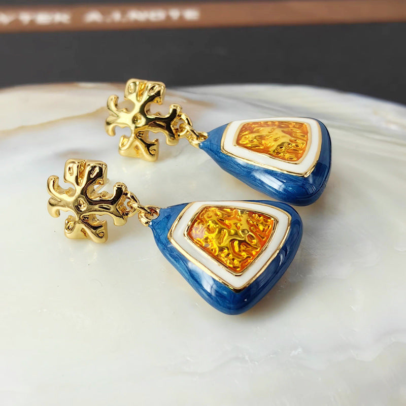 Blue Enamel Handbag Stud Earrings with S925 Posts