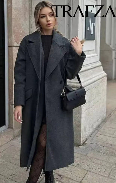 Women's Elegant Solid Color Double Breasted Coat