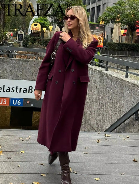 Women's Streetwear Solid Color Double Breasted Woolen Coat Woolen Coat