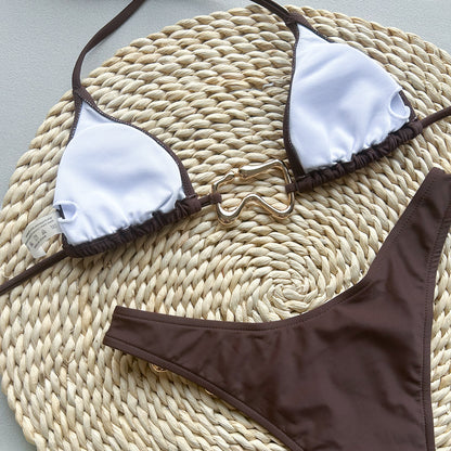 Women's Solid Color 2 Pieces Set Bikinis Swimwear
