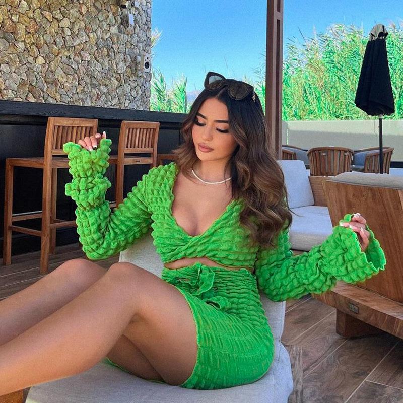Beach Women's Sexy Solid Color Spandex Polyester Asymmetrical Skirt Sets Skirt Sets