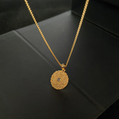 设计师新款金属风项链铜镀真金吊坠圆形简约镶钻高级拉丝女锁骨链