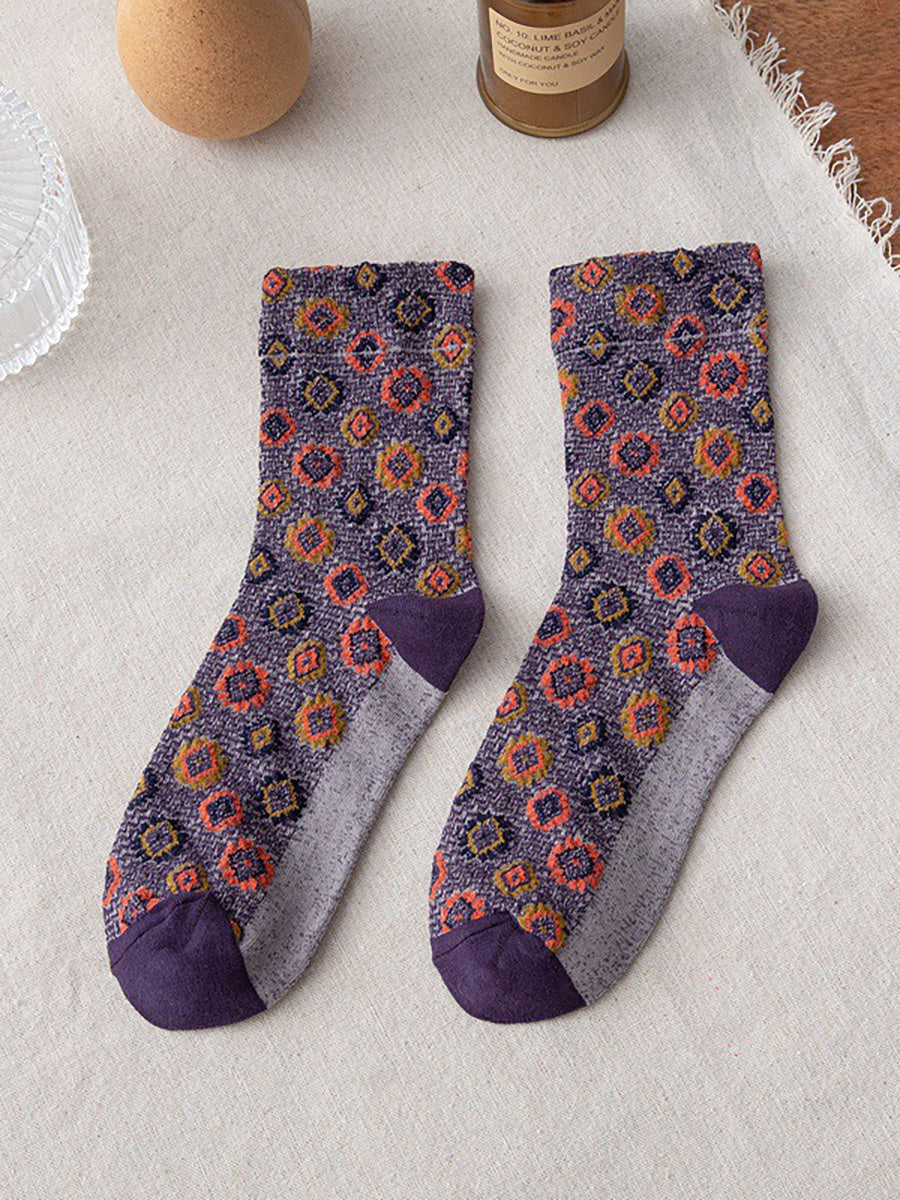 Women Floral Vintage Casual Autumn Winter Socks 5 Pairs