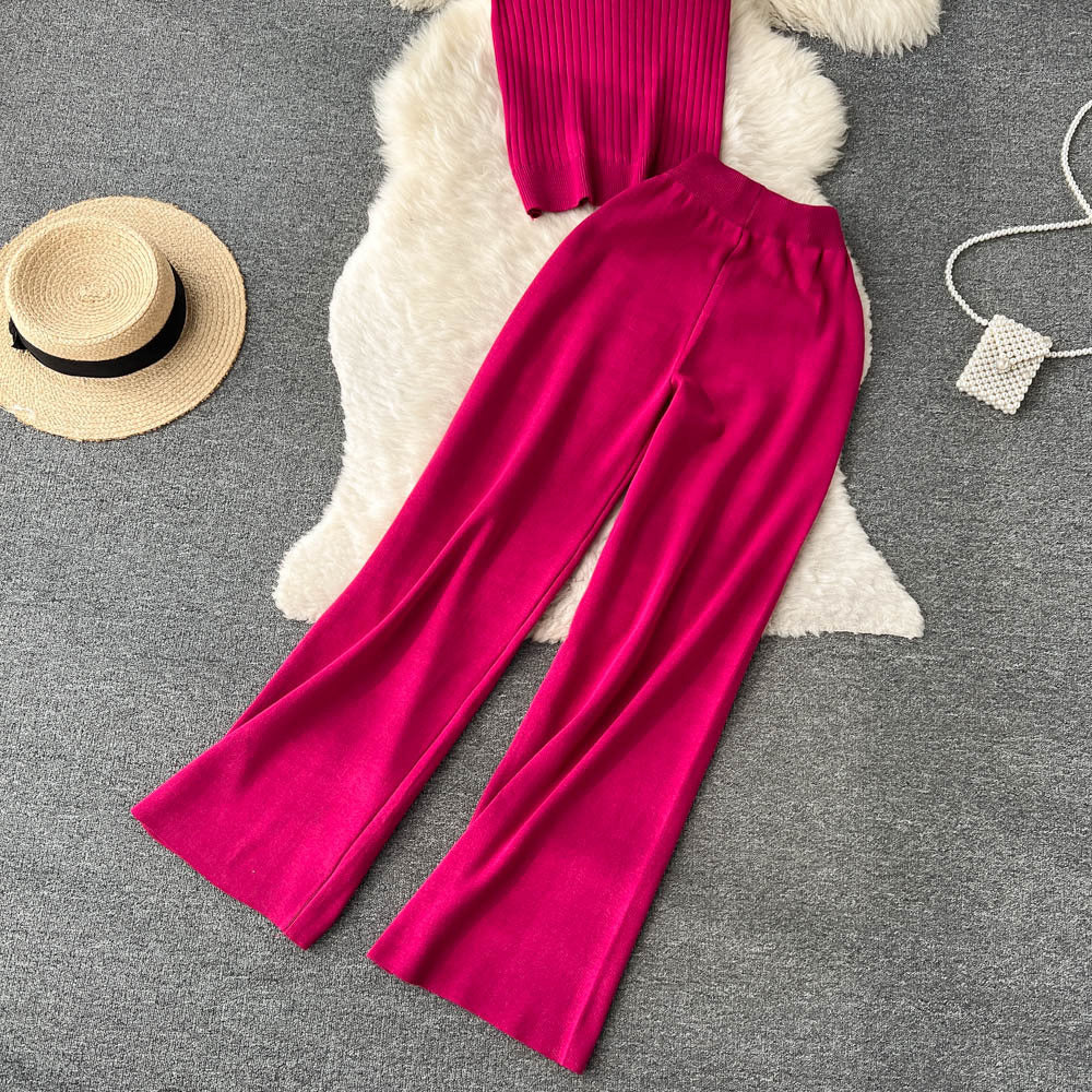 Holiday Women's Vacation Simple Style Solid Color Ice Silk Polyester Pants Sets Pants Sets