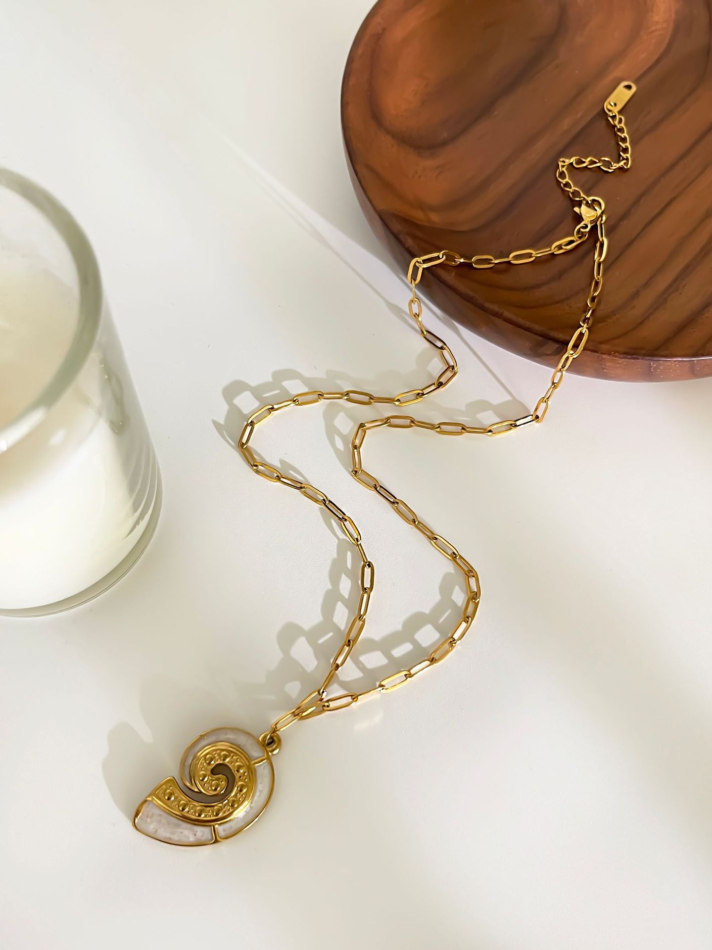 Jewelry Marine Style Beach Starfish Conch 316L Stainless Steel  18K Gold Plated Pendant Necklace