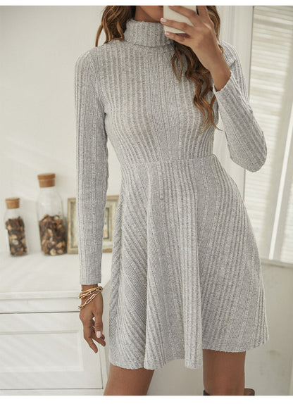 Women's Sheath Dress Elegant High Neck Long Sleeve Stripe Knee-Length Daily