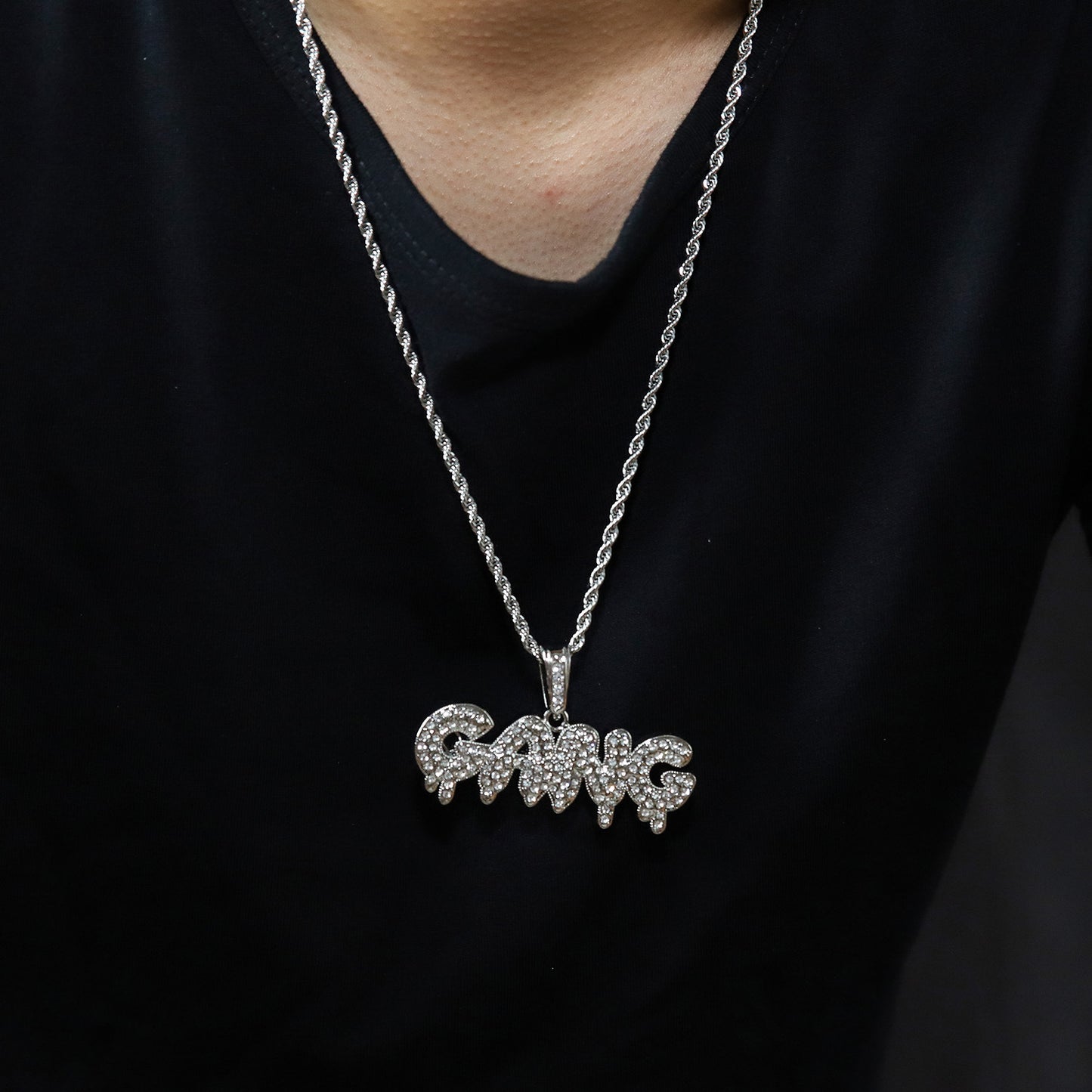 Hip-Hop Letter Rhinestones Alloy Twisted Rope Chain Pendant Necklaces