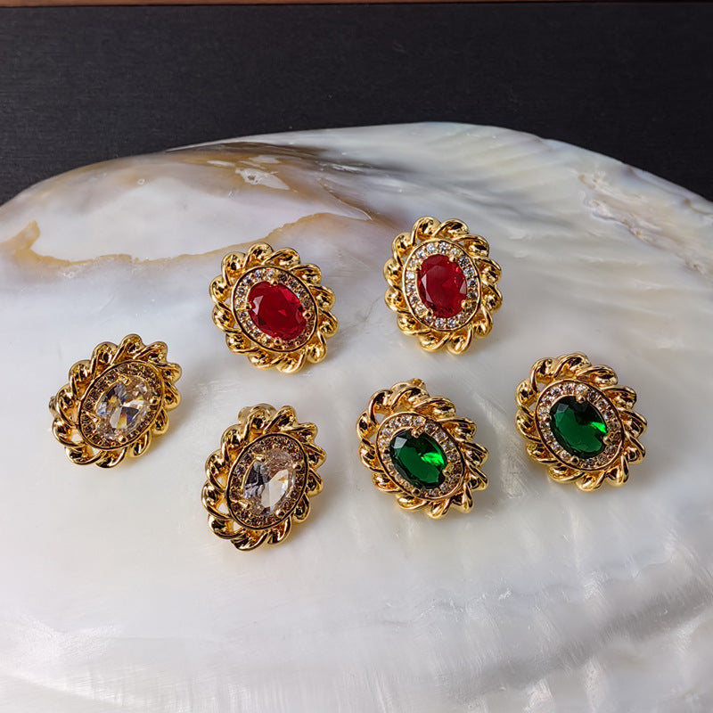 Oval Zircon Stud Earrings