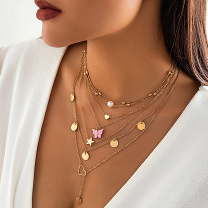 Jewelry Retro Star Heart Shape Arylic Alloy Copper Plating Pendant Necklace