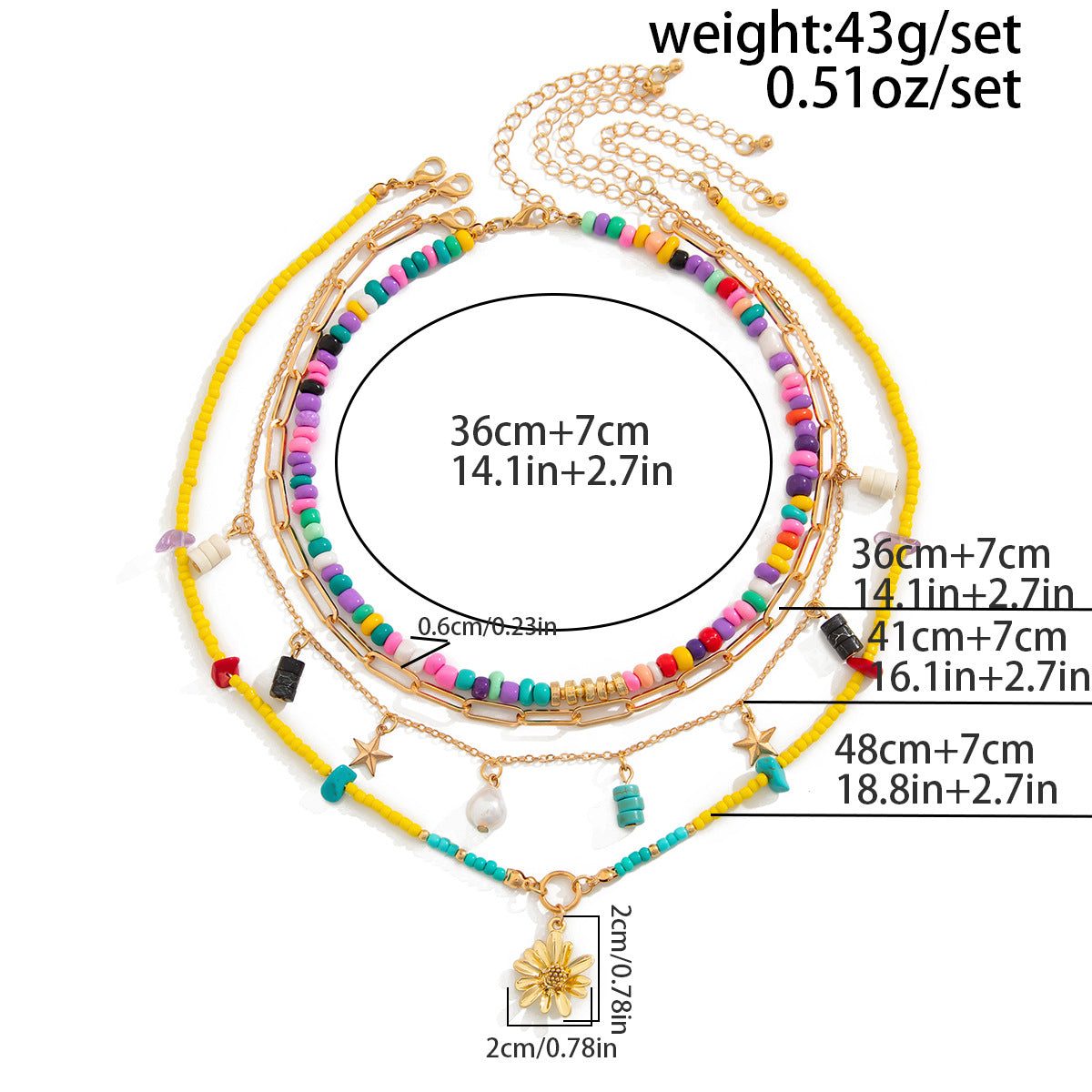 Vacation Pastoral Geometric Alloy Seed Bead Beaded Chain Layered Necklaces