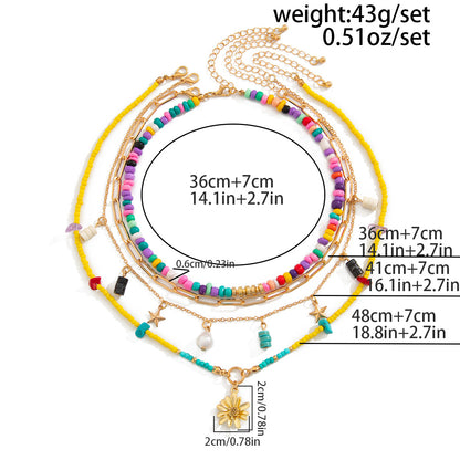 Vacation Pastoral Geometric Alloy Seed Bead Beaded Chain Layered Necklaces