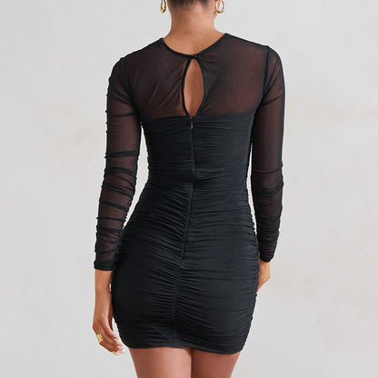 women's bodycon dress sexy long sleeve solid color short mini dress banquet
