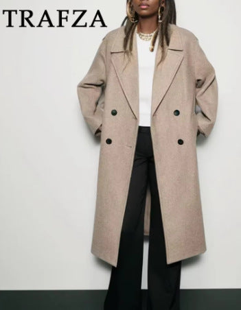 Women's Elegant Solid Color Double Breasted Coat